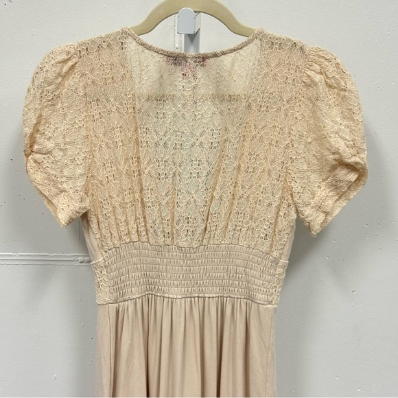 Betsey Johnson Mosaic Lace Puff-Sleeve Midi Dress Crochet Back Cream Sm JL408532 - Picture 7 of 15